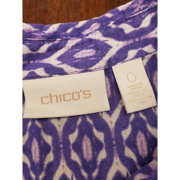 Women's Chico's Purple & White Lightweight Button Down Top | Size 0 (Small) - Picture 8 of 9